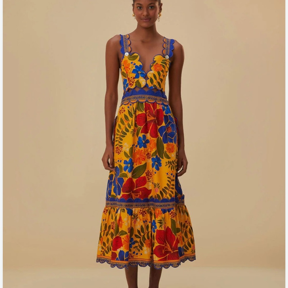 FARM Rio Yellow Floral Yard Lenzing™ Ecovero™ Euroflax™ Midi Dress